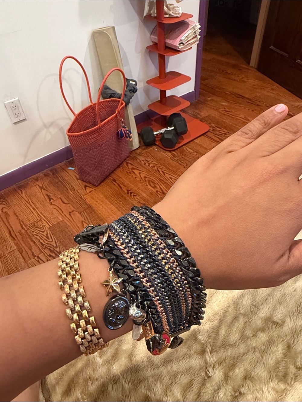 COACH Charm-Accented Multichain Bracelet in Black and Rose Gold